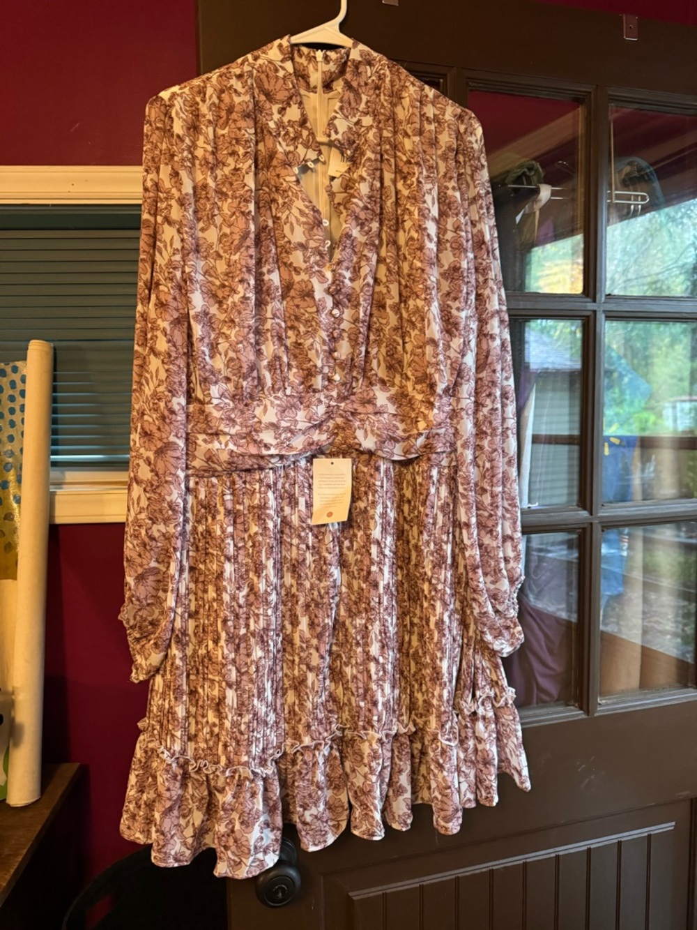 IVY CITY Floral Button Down Long Sleeve Mini Dress - Mauve & Cream